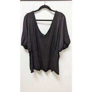 Torrid Black Crinkle Gauze Tie-Back Puff Sleeve Blouse